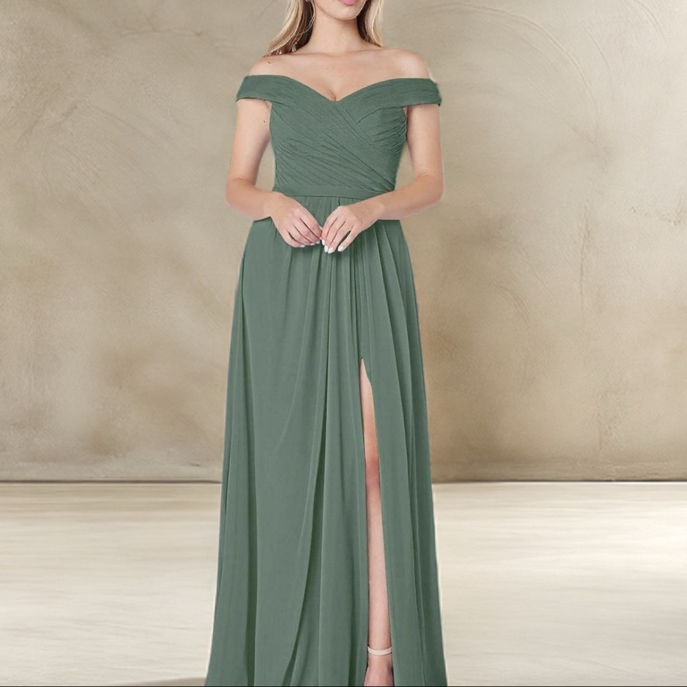 Azazie Off-Shoulder Maxi Dress in Eucalyptus